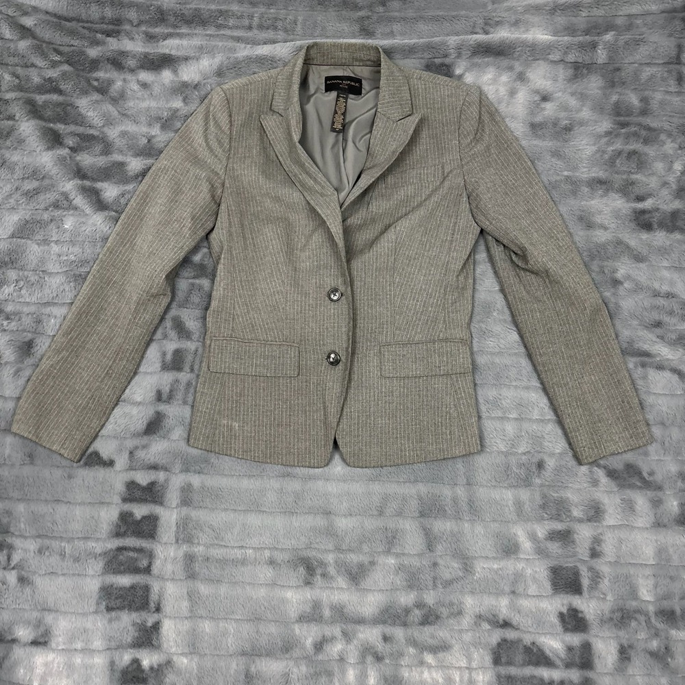 Banana Republic Petite Gray Pinstripe Stretch Blazer Jacket 4P 7797